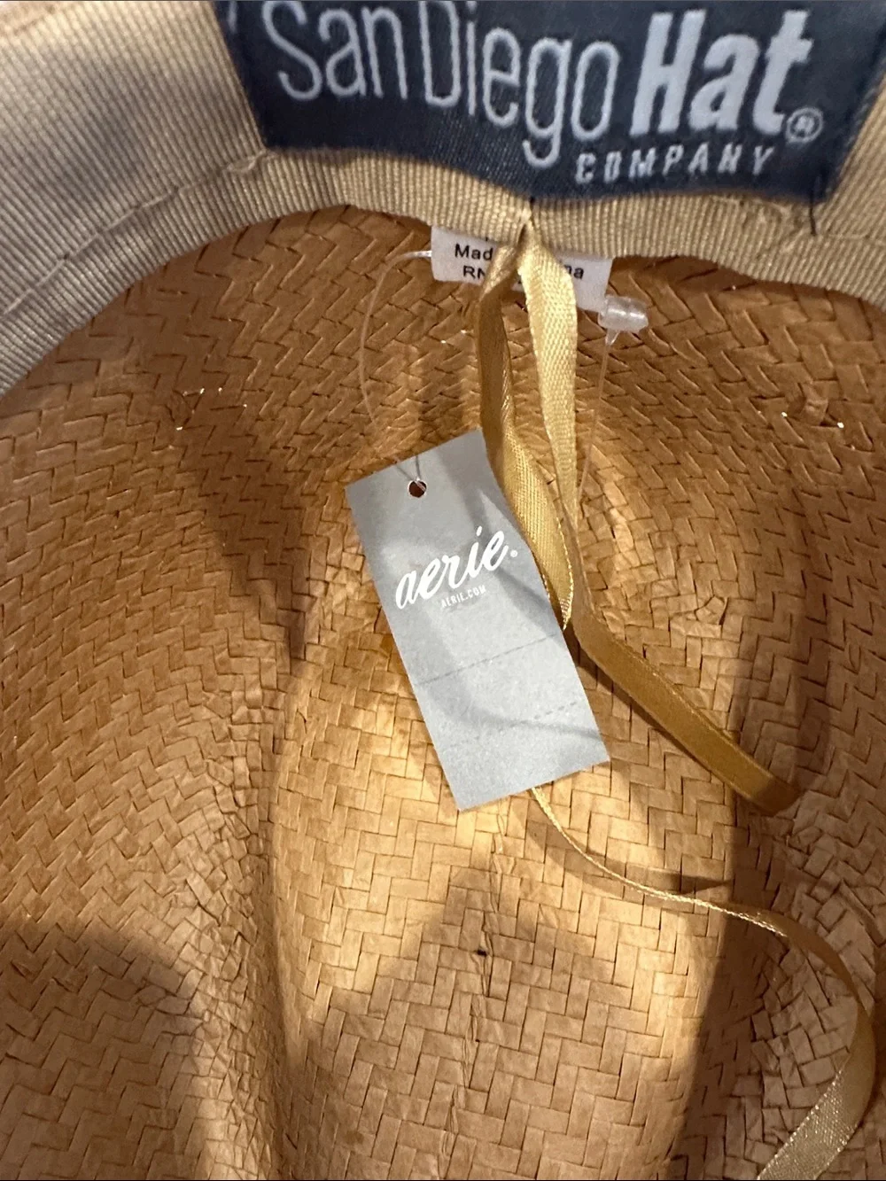 NWT San Diego Hat Company Tan Straw Hat with Black Label